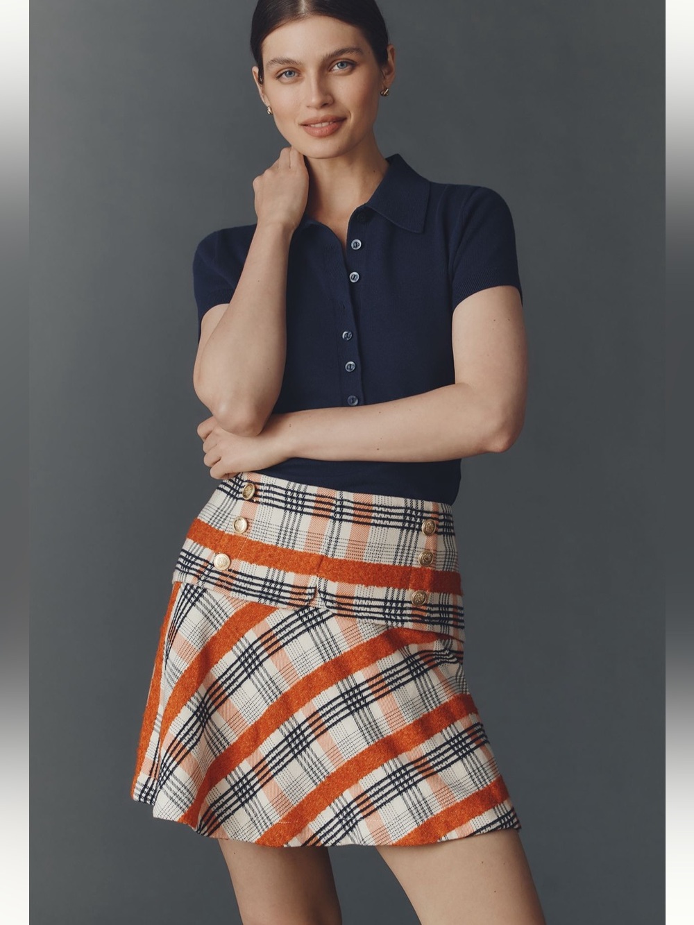 Maeve Tweed Button Front Plaid Mini Skirt - Size S - BNWT